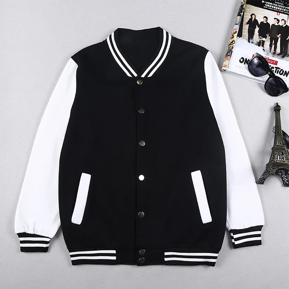 Black White Solid Color Jacket Loose Oversized Clothes Casual Men Baseball